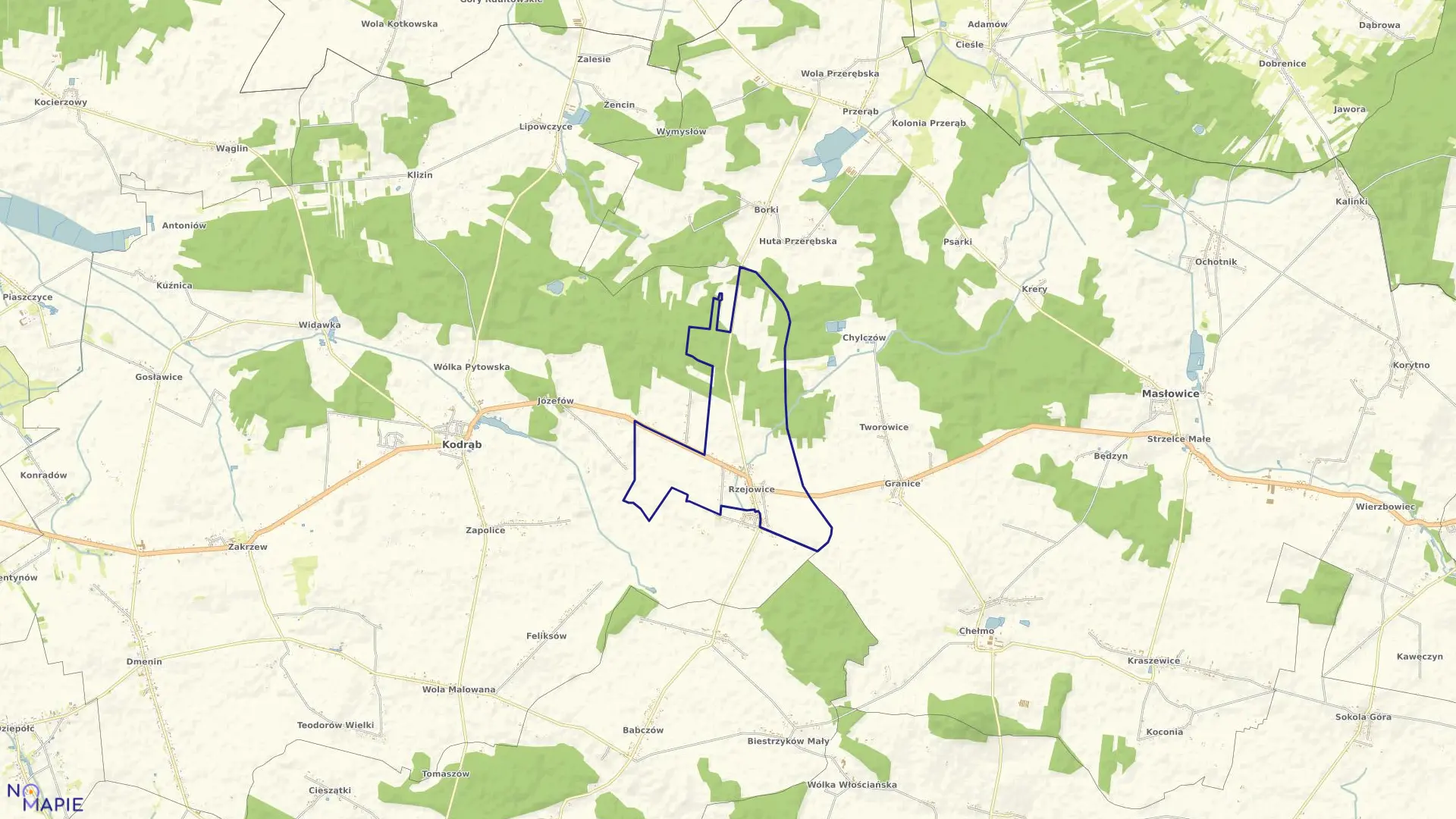 Mapa obrębu RZEJOWICE w gminie Kodrąb